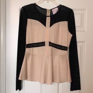 SOLD!! Peplum sheer blocked top